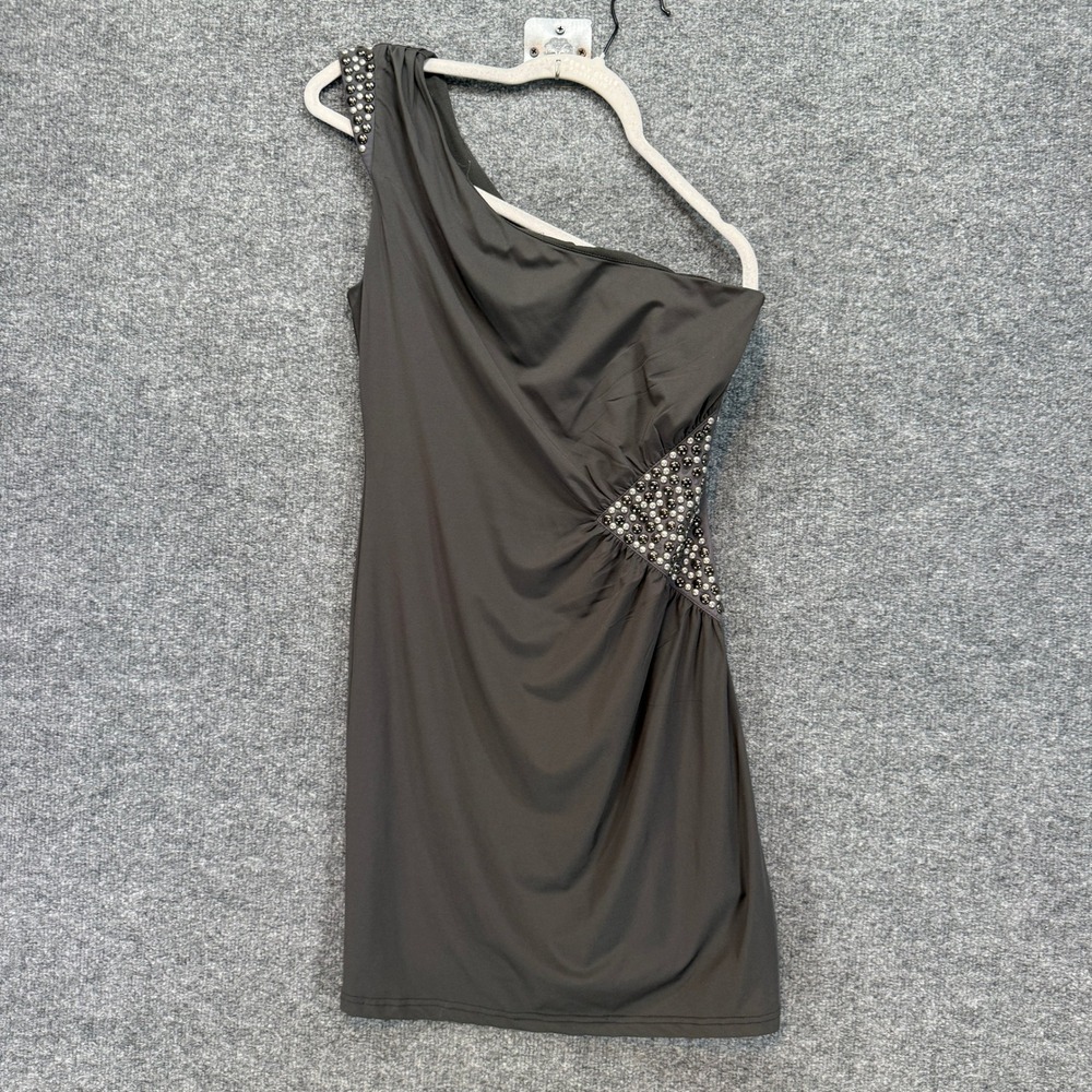 Forever 21 Y2K Going Out‎ Dress Womens Medium Gray Studded Embellished Mini Vtg